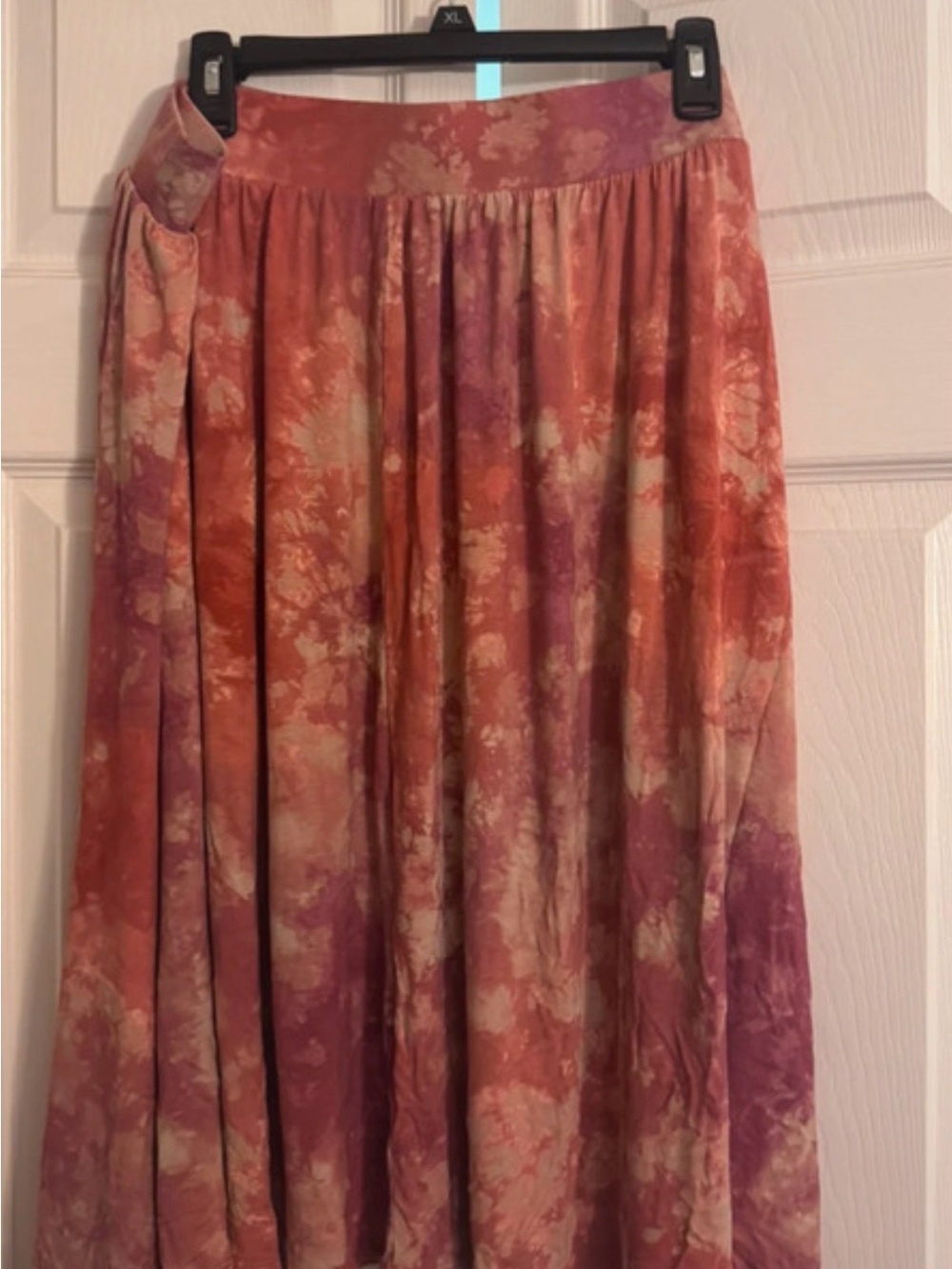 Women's Tie-Dye Button-Front Midi Skirt - Pink & Cream - Picture 4 of 5